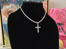 Load image into Gallery viewer, Deluxe Iced Cross Pendant & Tennis Chain Eternity Necklace